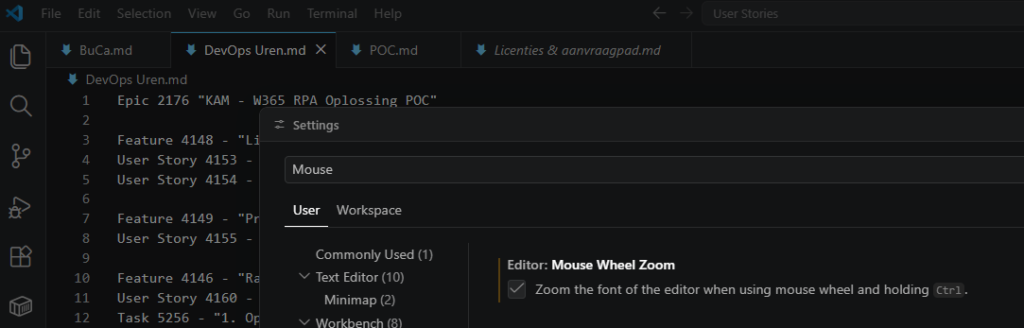 Visual Studio Code, Editor Settings